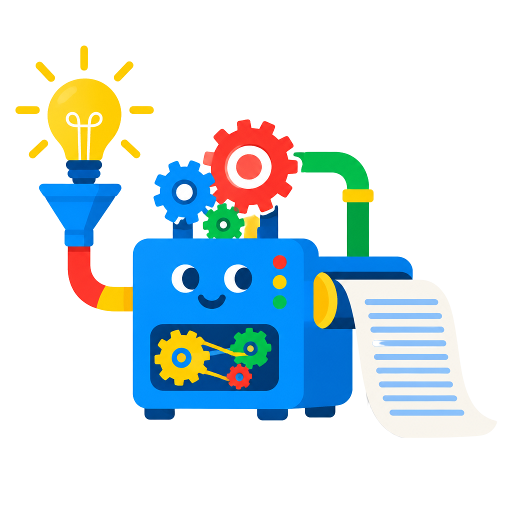 A friendly machine turning an idea into a written paragraph